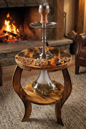 Doğal Ahşap Nargile Standı - Çerezlikli ve Kadehlikli Özel Tasarım Sunum Sehpası Nargile Sehpası