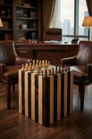Lüks Ahşap Satranç Masası - Büyük Boy Dekoratif Küp Tasarım
