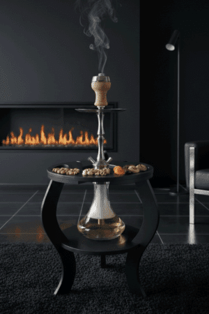 Lüx Siyah Nargile Standı - Çerezlikli ve Kadehlikli Özel Tasarım Sunum Sehpası Nargile Sehpası