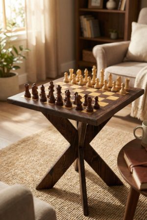 Premium Doğal Ahşap Satranç Sehpası Premium Satranç Masası Taşlar Dahil Özel Hediye